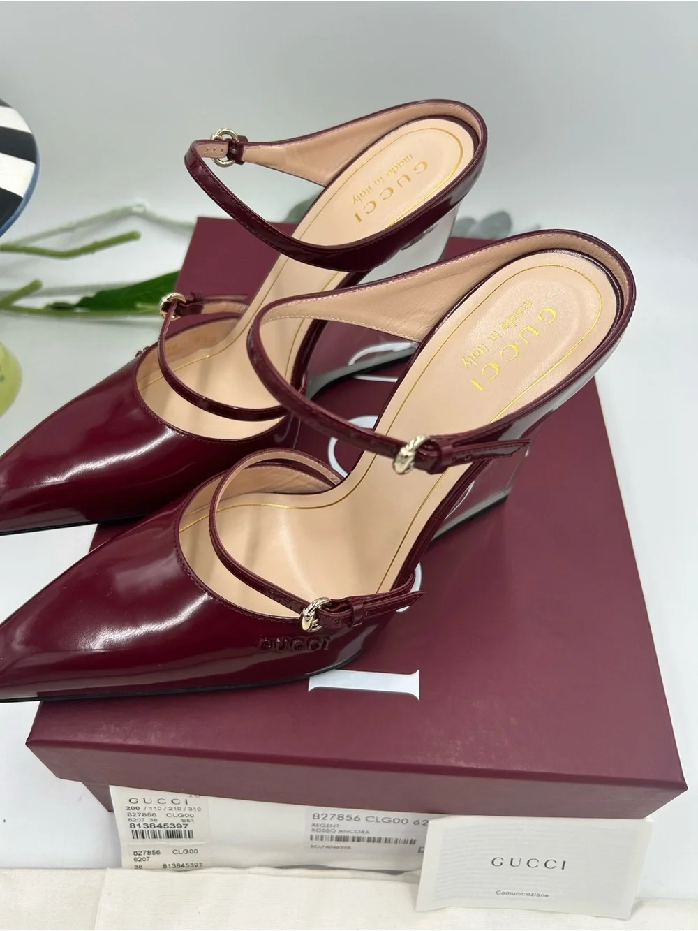 Women's Gucci calf skin Rosso  wedge mules size 38 made in Italy